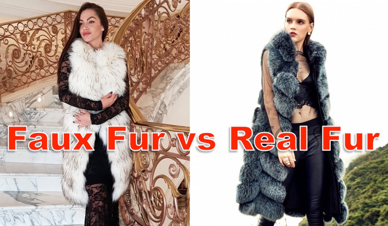 two models standing next to each other with one girl wearing furever faux fur and the other wearing real fur