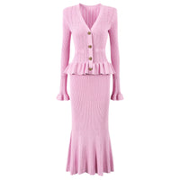 Lacey Ruffle Trim Knit Cardigan and Skirt Set