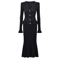 Lacey Ruffle Trim Knit Cardigan and Skirt Set