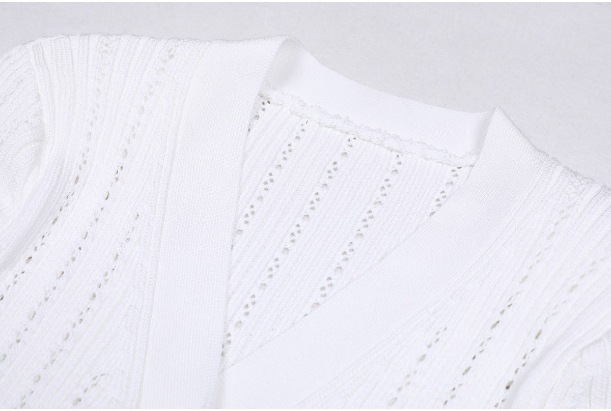 Lacey Ruffle Trim Knit Cardigan and Skirt Set