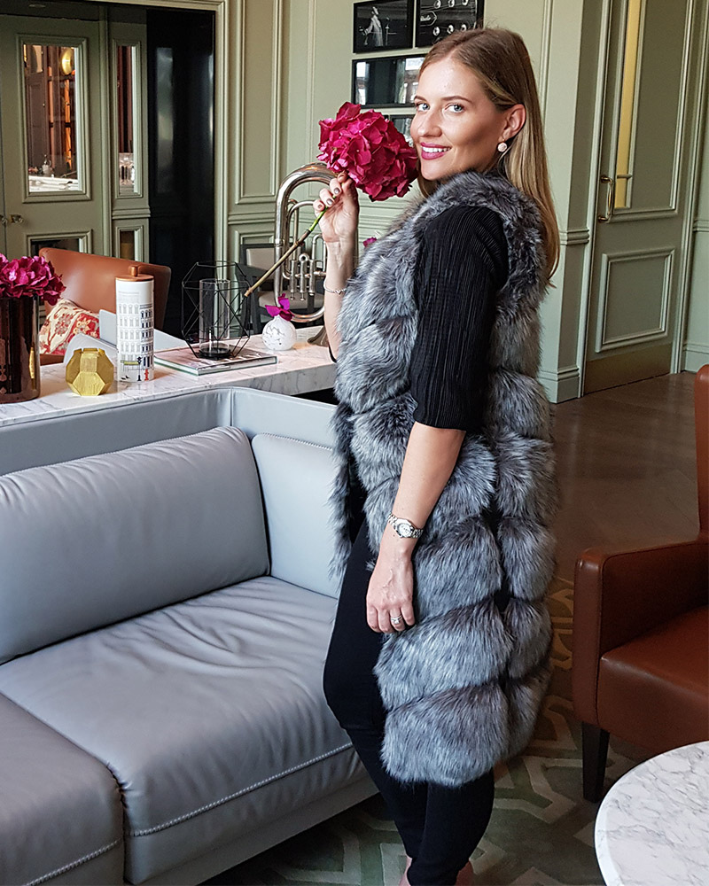 furever faux fur long grey vest