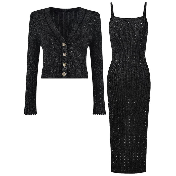 Padma Crystal Knit Cardigan Dress Two Piece Set