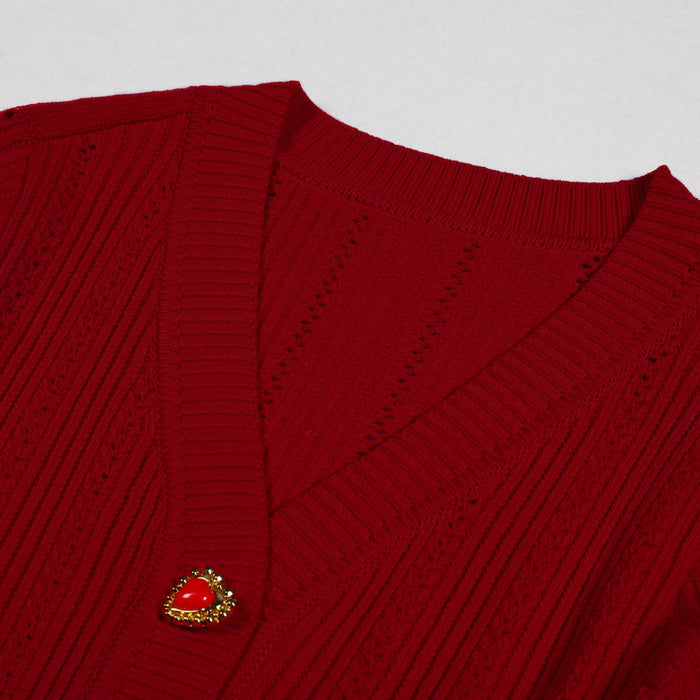Kiana Red Knit Maxi Dress with Heart-Shaped Buttons