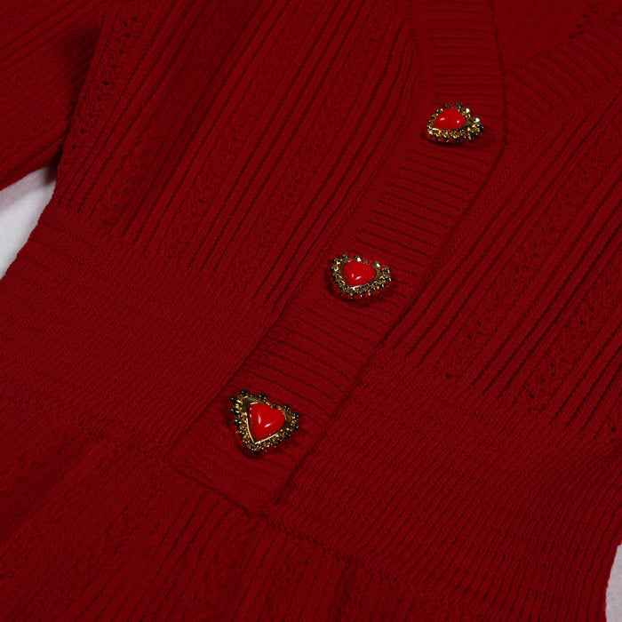 Waverly Heart Button Up Long Sleeve Knit Mini Dress