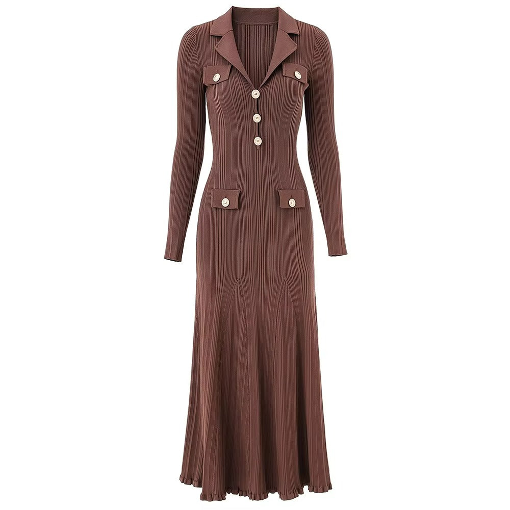 Lola V-Neck Knit Midi Dress with Flared Hem