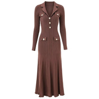 Lola V-Neck Knit Midi Dress with Flared Hem