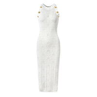 Ember Sleeveless Mesh Knit Midi Dress with Gold Buttons