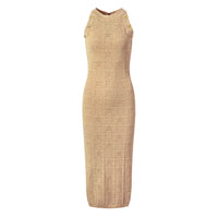 Ember Sleeveless Mesh Knit Midi Dress with Gold Buttons