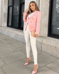Abigail Baby Pink Double Breasted Blazer - ALLARA
