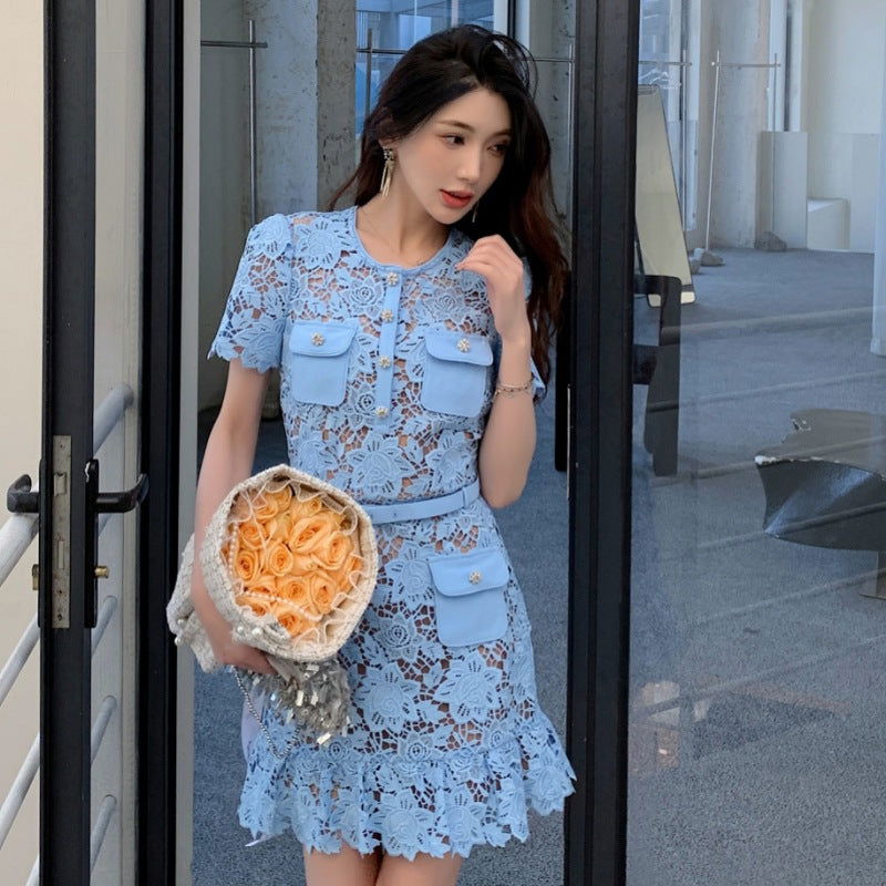 Addison Blue Lace Mini Dress for Women - Allara Pastel Blue / M Addison Blue Lace Mini Dress for Women - Allara Pastel Blue / M