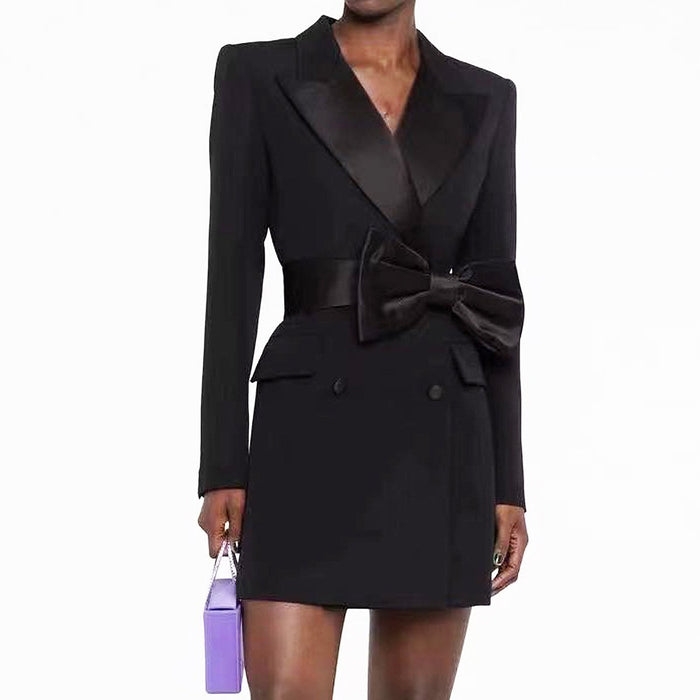 Brooke Black Bow Mini Blazer Dress - ALLARA