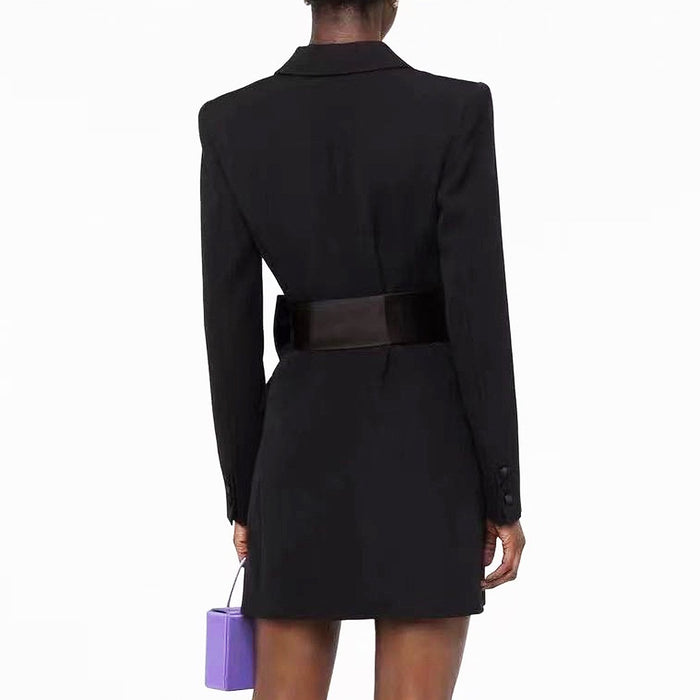 Brooke Black Bow Mini Blazer Dress - ALLARA