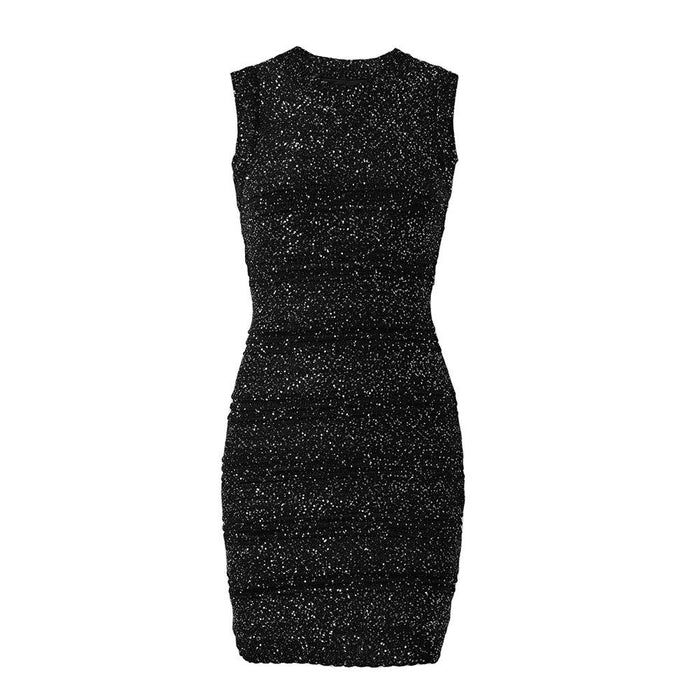 Cassidy Black Knit Sequin Mini Dress - ALLARA