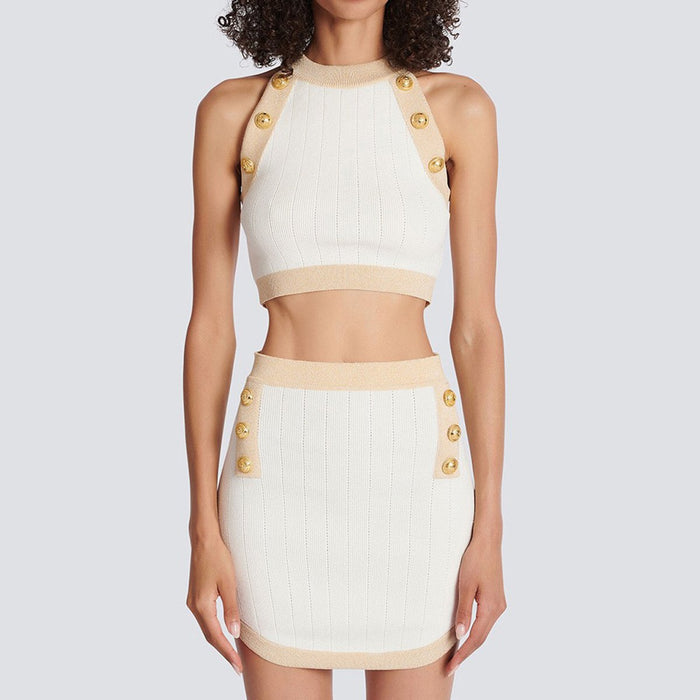 Danae White Mock Neck Top and Skirt Two Pice Set - ALLARA