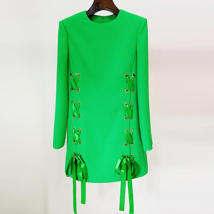 Daniella Green Lace Up Long Sleeve Mini Dress - ALLARA