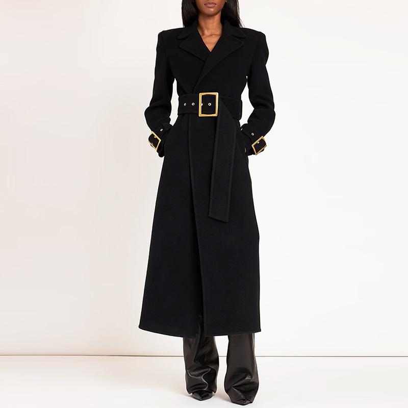 Dolores Black Long Wool Coat for Women - Allara – ALLARA