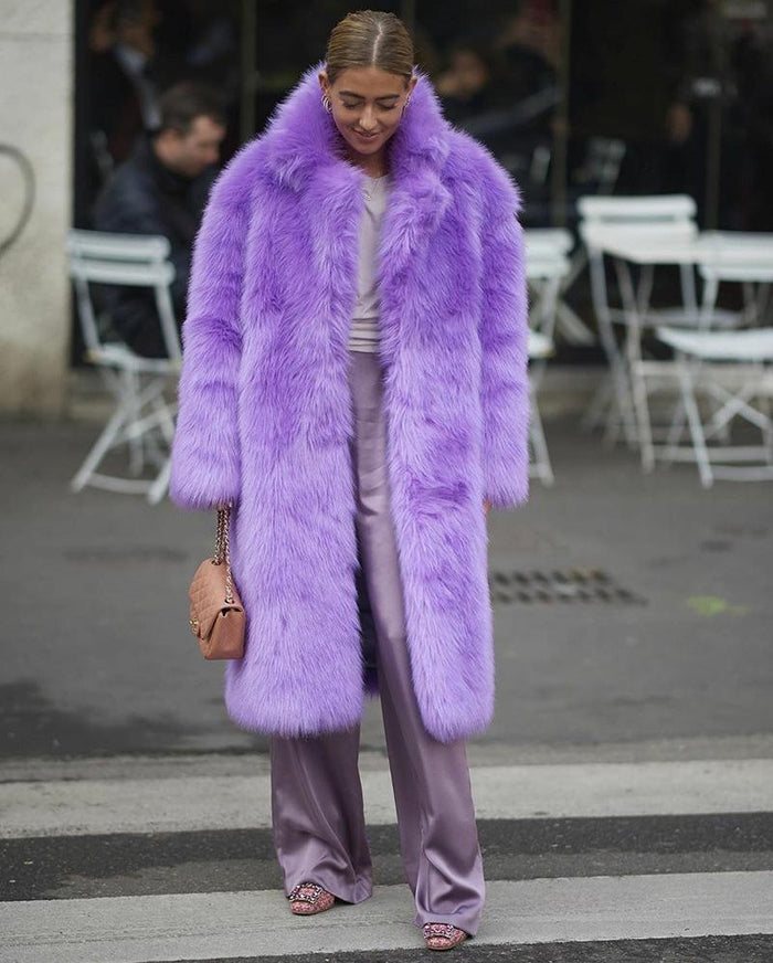 Elodie Purple Long Faux Fur Long Coat - ALLARA