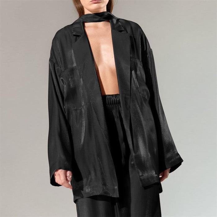 Heather Black Belted Shirt and Pant Two Piece Set - ALLARA