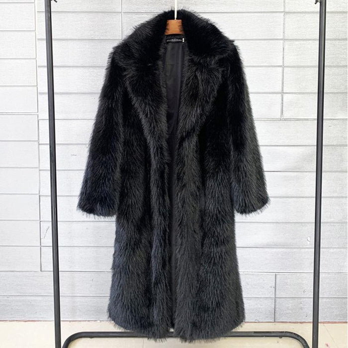 Imogen Black Faux Fur Long Coat - ALLARA