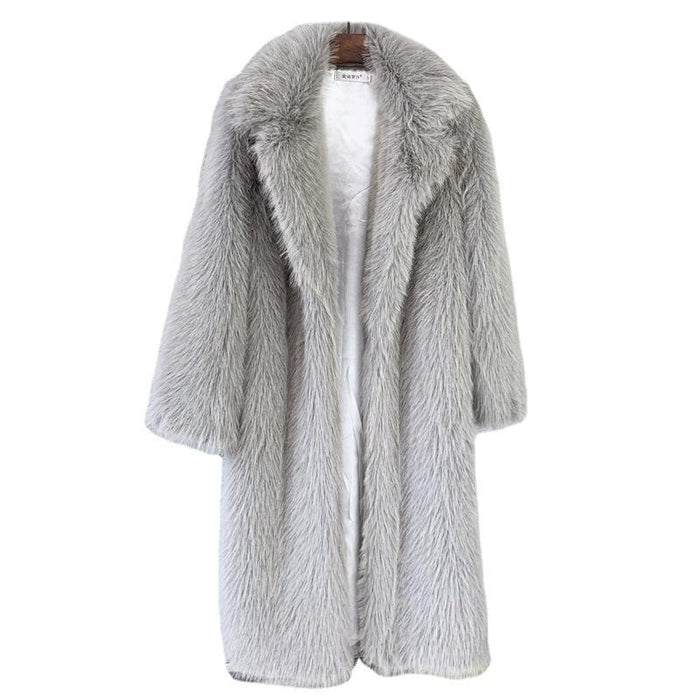 Imogen Grey Faux Fur Long Coat - ALLARA