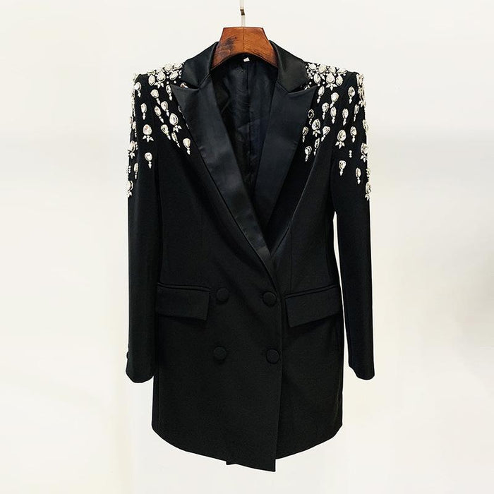 Jade Black Rhinestone Mini Blazer Dress - ALLARA