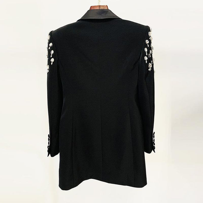 Jade Black Rhinestone Mini Blazer Dress - ALLARA