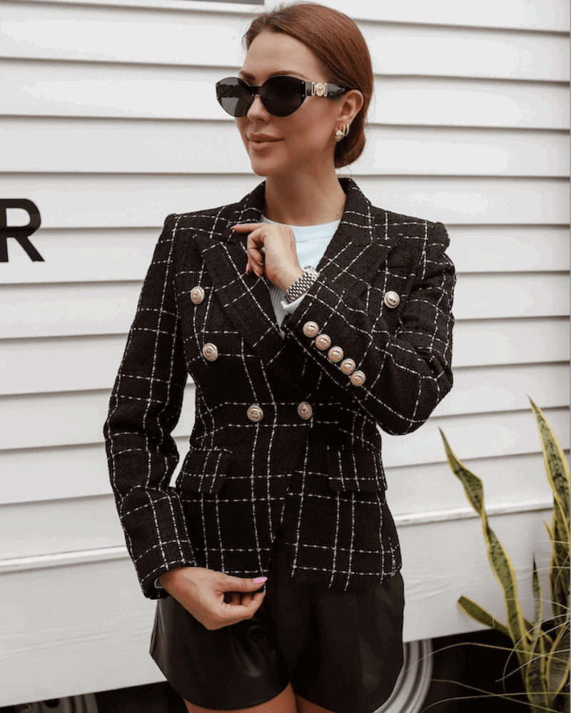 Jamila Black Silver Tweed Double Breasted Blazer - ALLARA