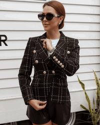 Jamila Black Silver Tweed Double Breasted Blazer - ALLARA