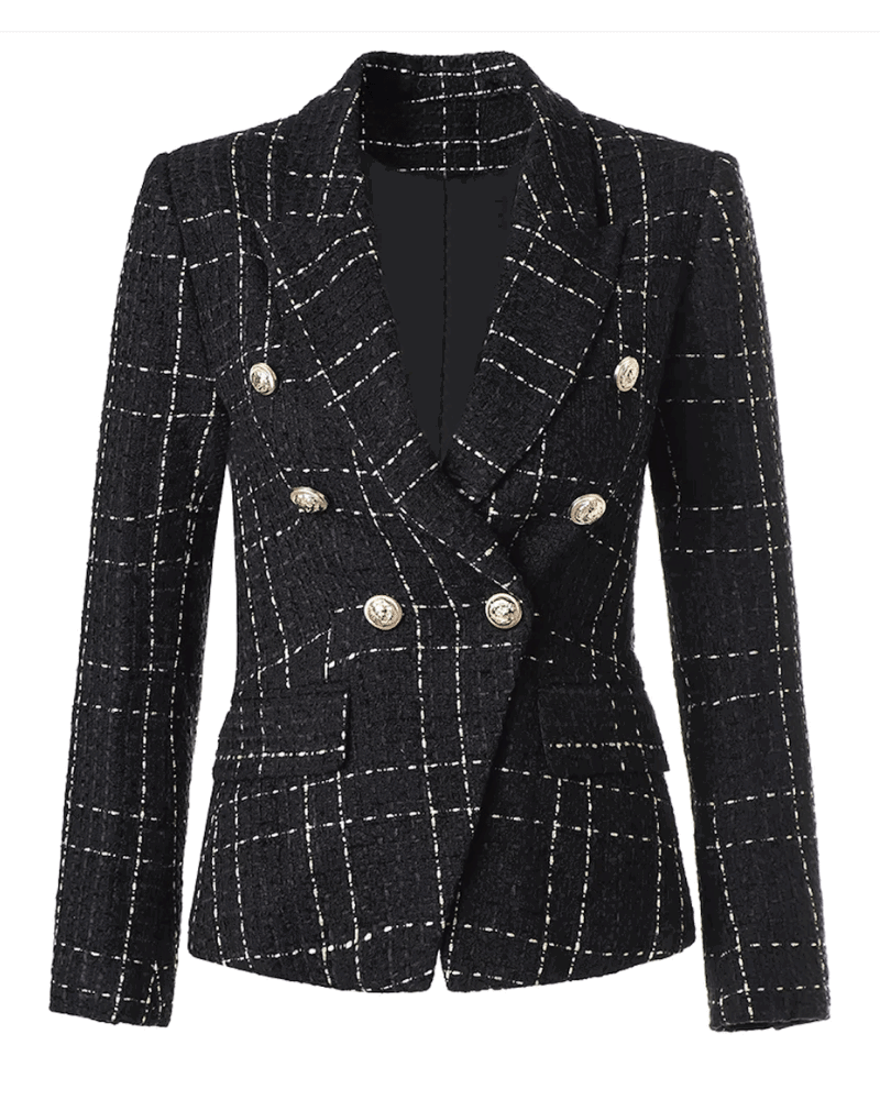 Jamila Black Silver Tweed Double Breasted Blazer - ALLARA