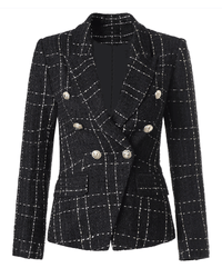 Jamila Black Silver Tweed Double Breasted Blazer - ALLARA