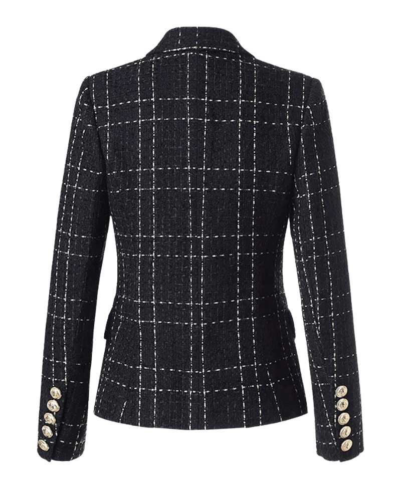 Jamila Black Silver Tweed Double Breasted Blazer - ALLARA