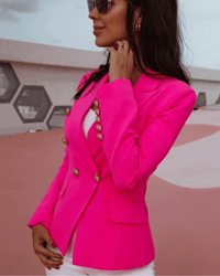 Krystal Neon Pink Double Breasted Blazer - ALLARA