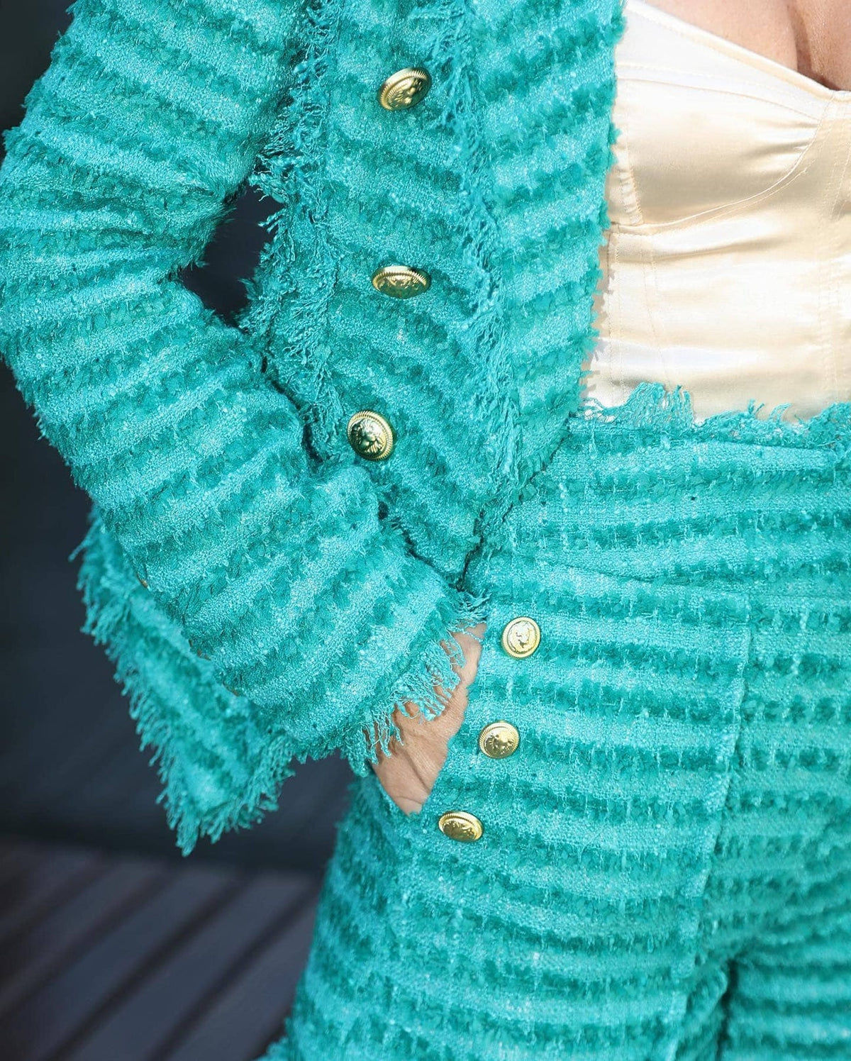 Nevaeh Teal Tweed High Waisted Shorts - ALLARA