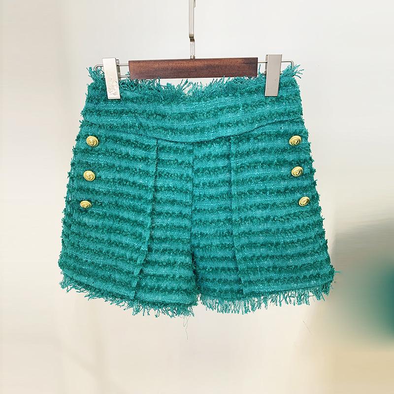 Nevaeh Teal Tweed High Waisted Shorts - ALLARA