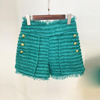 Nevaeh Teal Tweed High Waisted Shorts - ALLARA