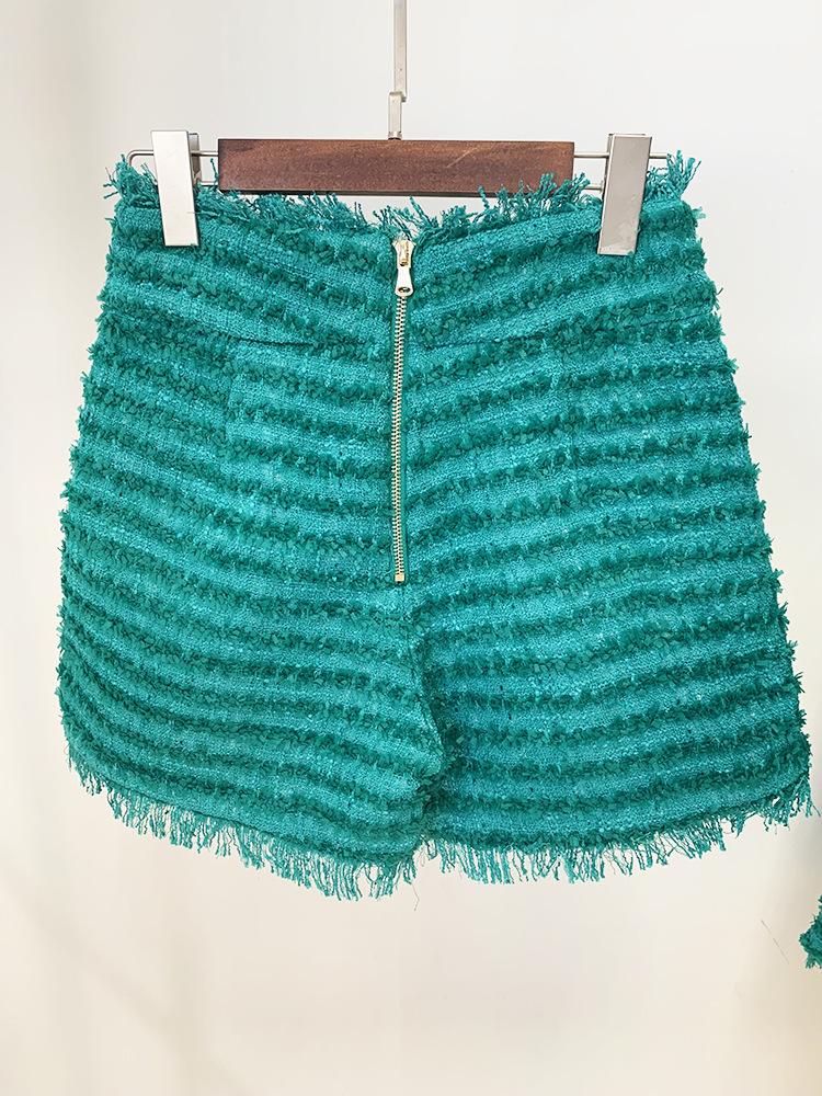 Nevaeh Teal Tweed High Waisted Shorts - ALLARA