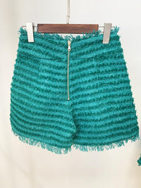 Nevaeh Teal Tweed High Waisted Shorts - ALLARA