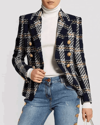 Noya Navy Gold Tweed Double Breasted Blazer - ALLARA