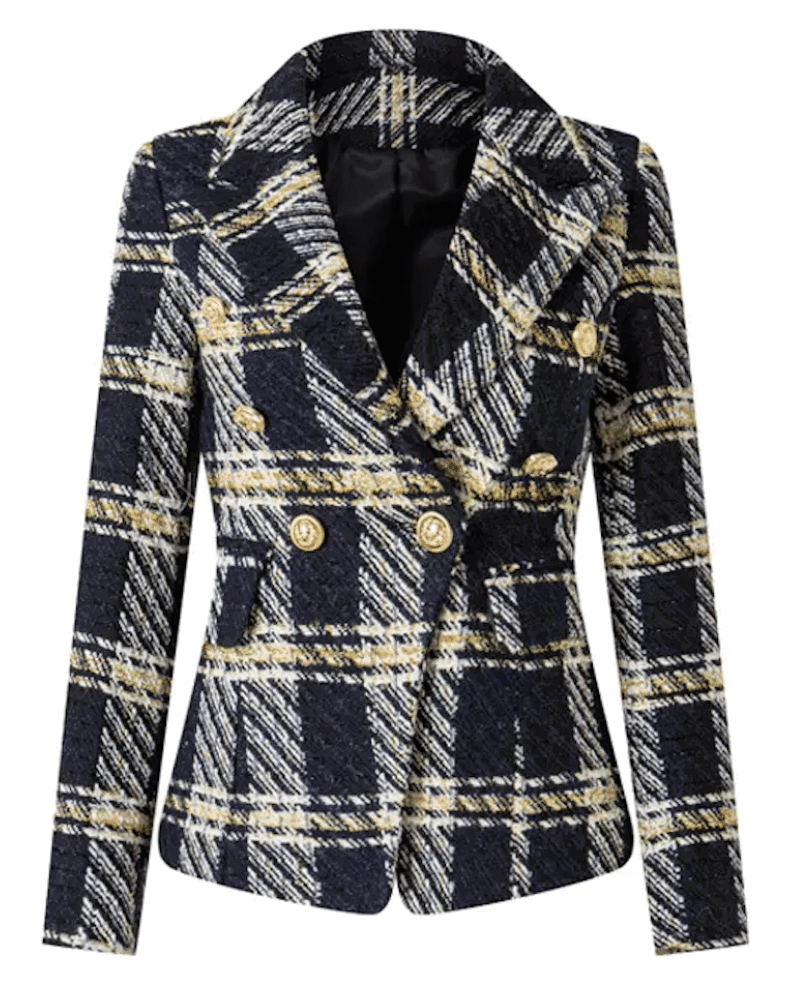 Noya Navy Gold Tweed Double Breasted Blazer - ALLARA