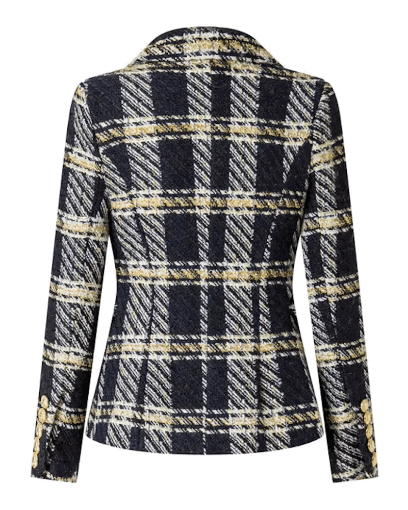 Noya Navy Gold Tweed Double Breasted Blazer - ALLARA
