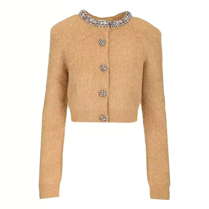 Quinn Crystal Trim Cropped Knit Cardigan
