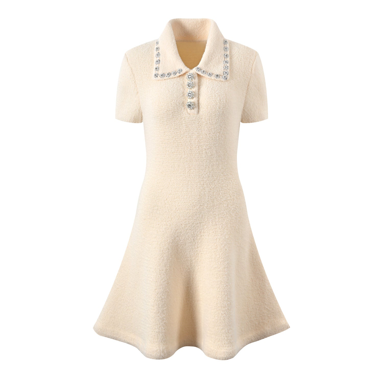 Olivia Crystal Button Knit A-Line Mini Dress for Women - Allara Beige / M Olivia Crystal Button Knit A-Line Mini Dress for Women - Allara Beige / M