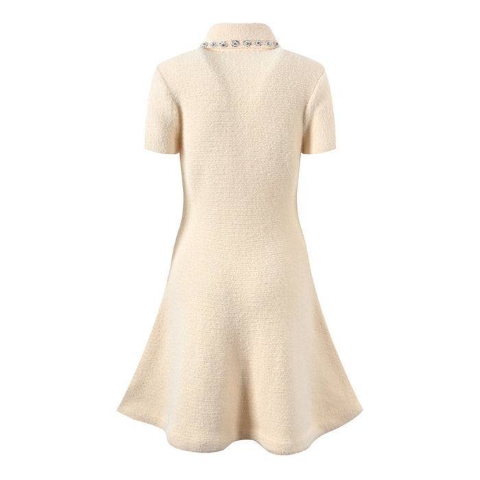 Olivia Crystal Button Knit A-Line Mini Dress
