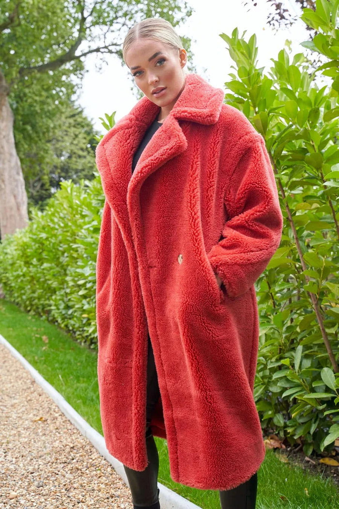 PRAGUE Red Faux Fur Teddy Coat - ALLARA