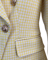 Shalia Yellow Houndstooth Double Breasted Blazer - ALLARA