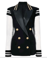 Shannon Varsity PU Leather Double Breasted Blazer - ALLARA