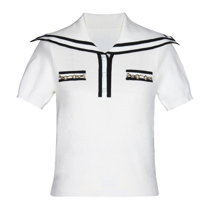 Short Sleeve Knitted Sweater Top - ALLARA