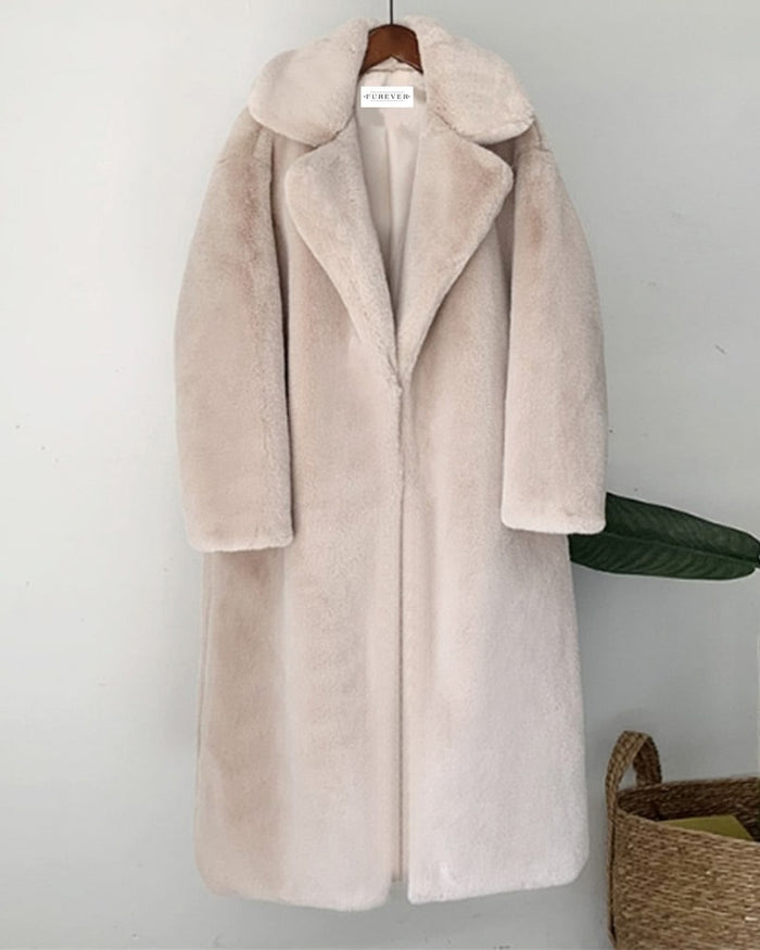 ZURICH Apricot Oversized Faux Fur Coat - ALLARA