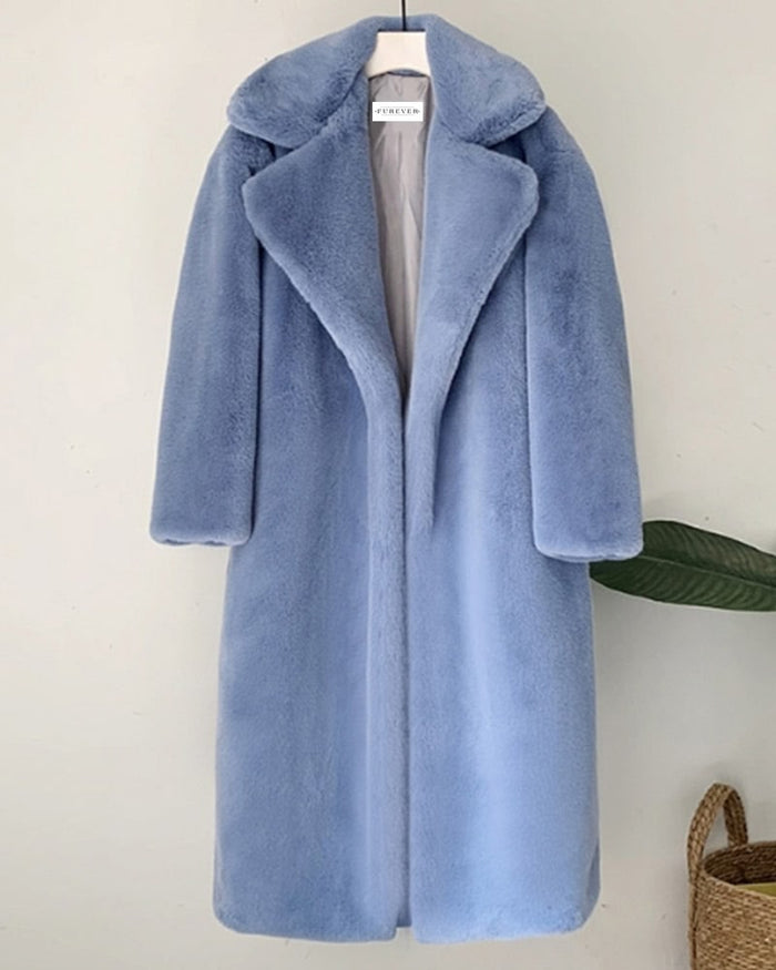 ZURICH Blue Oversized Faux Fur Coat - ALLARA