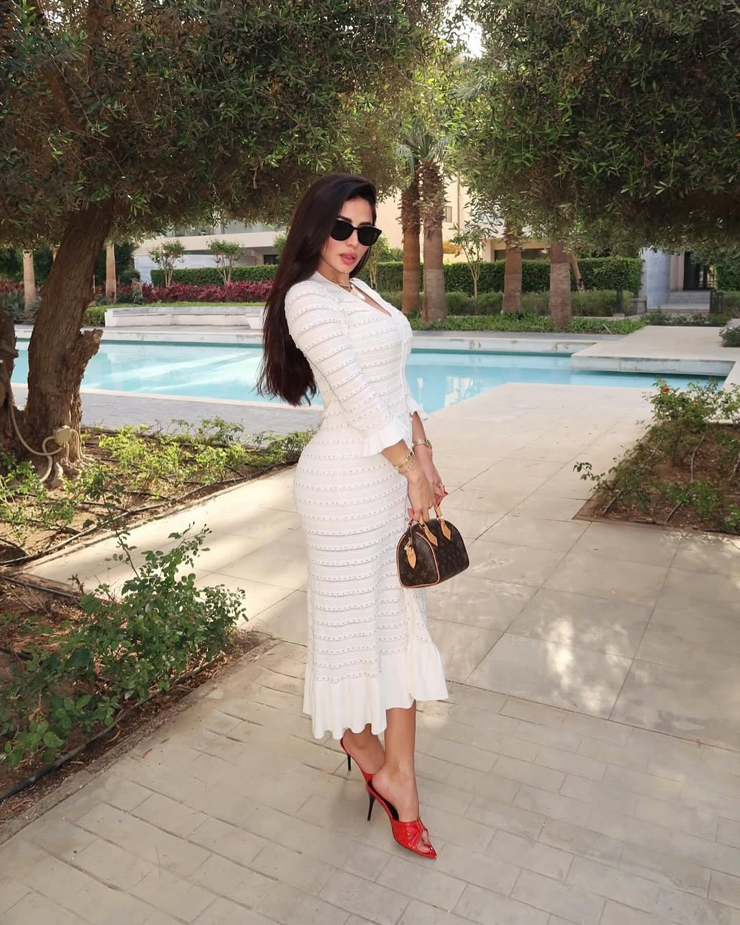 Erin White Knit Midi Dress with Flared Sleeves and Pearl Detail - Allara White / S Erin White Knit Midi Dress with Flared Sleeves and Pearl Detail - Allara White / S